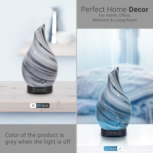 Essential Oil Diffuser 120ML Aroma Ultrasonic Humidifier Night Lights with Handmade Glass BPA Free Waterless Auto-Off Timer Setting for Home Yoga Office